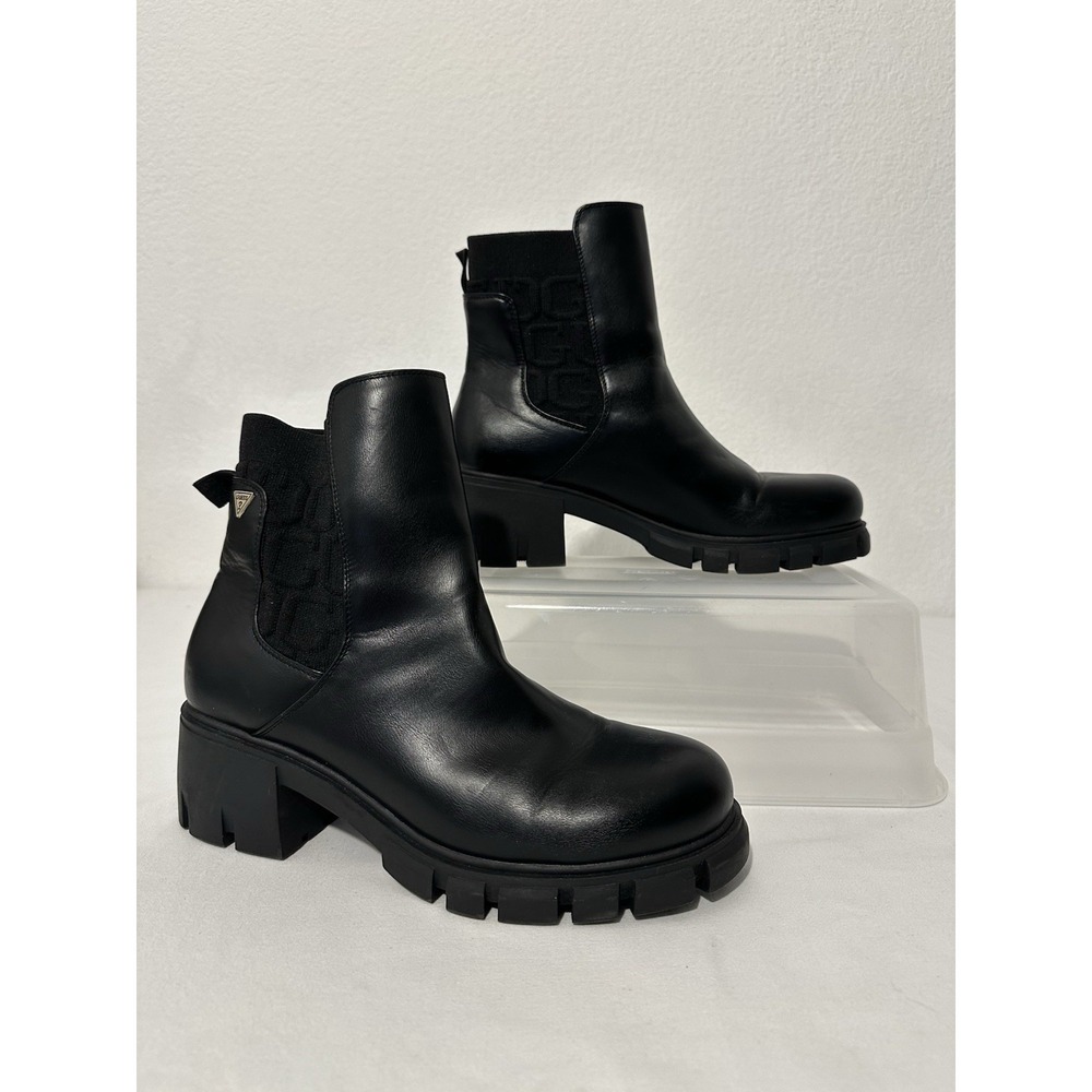 Y2KGuess Keva Chunky Platform Ankle Boots Women Sz 11 Black Faux Leather Pull On